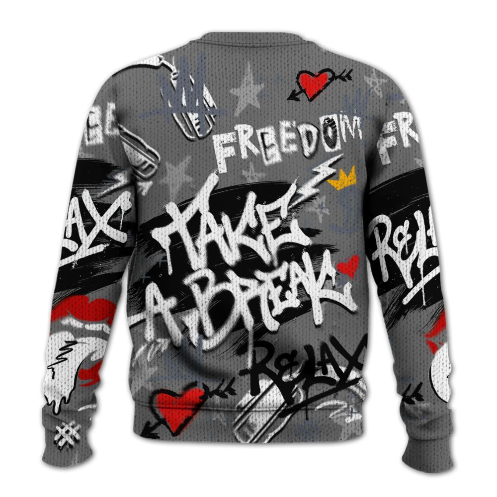 Knitted Sweater To Match Cool Grey 6s - Take Break Freedom Graffiti Streetwear