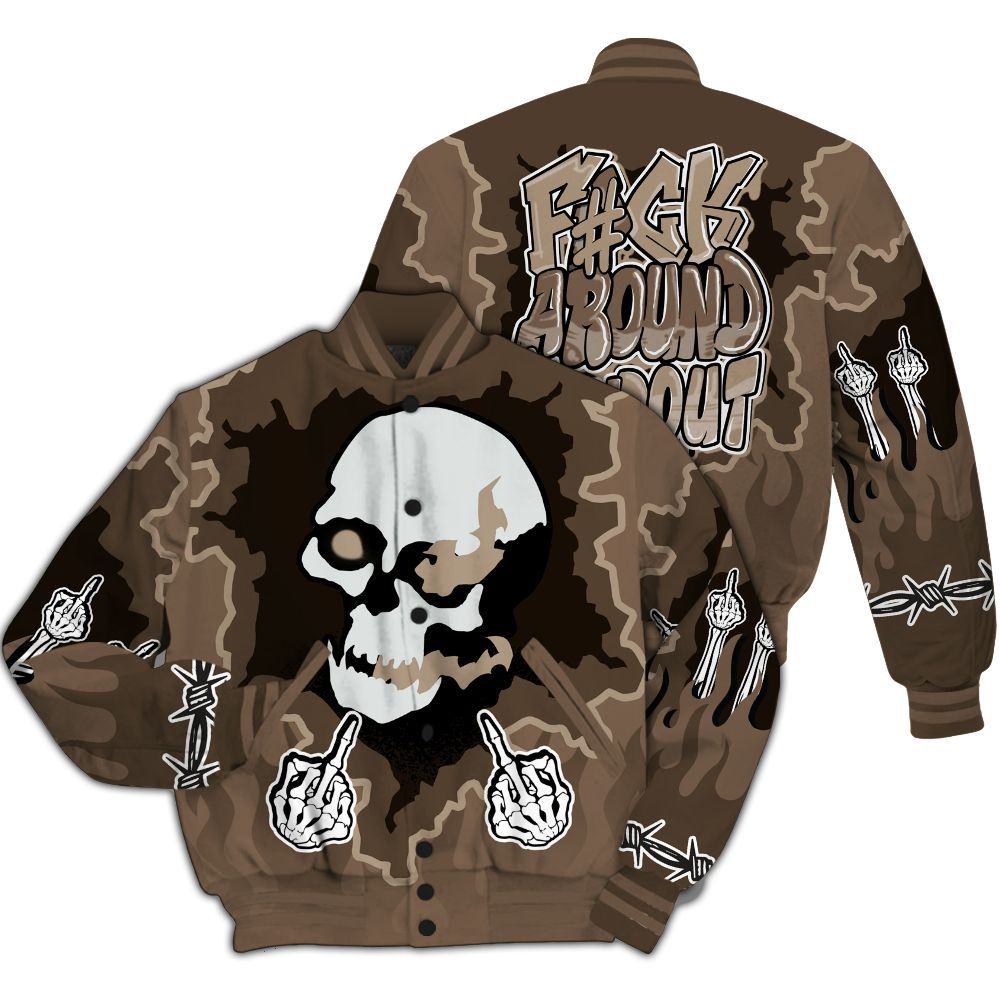 Varsity Jacket To Match Dark Mocha Jack - F Around Find Out Graphic Trapped All Over Print