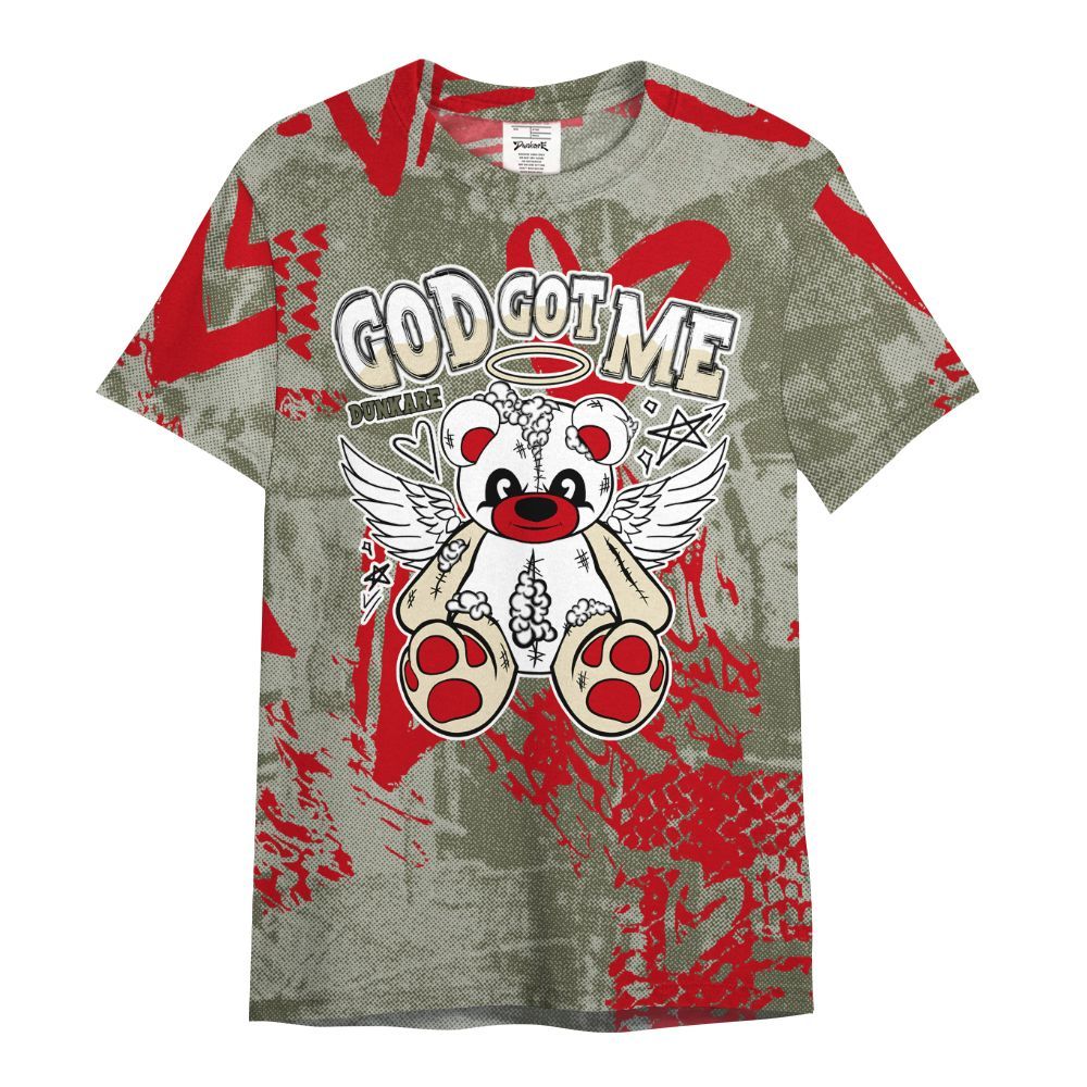 Shirt To Match Low OG Medium Olive 1s - Gods Guides Me Bear Heart Grunge All Over Print