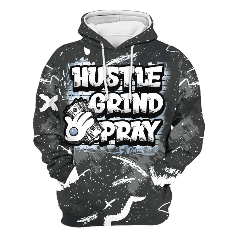 Hoodie To Match Reverse Black White 6s - Hustle Grind Pray Retro All Over Print