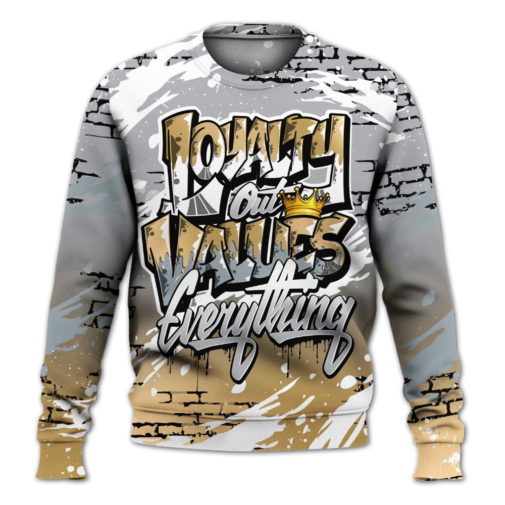 Sweatshirt To Match Retro High OG Cool Grey 1s - Values Of Loyalty Drip All Over Print