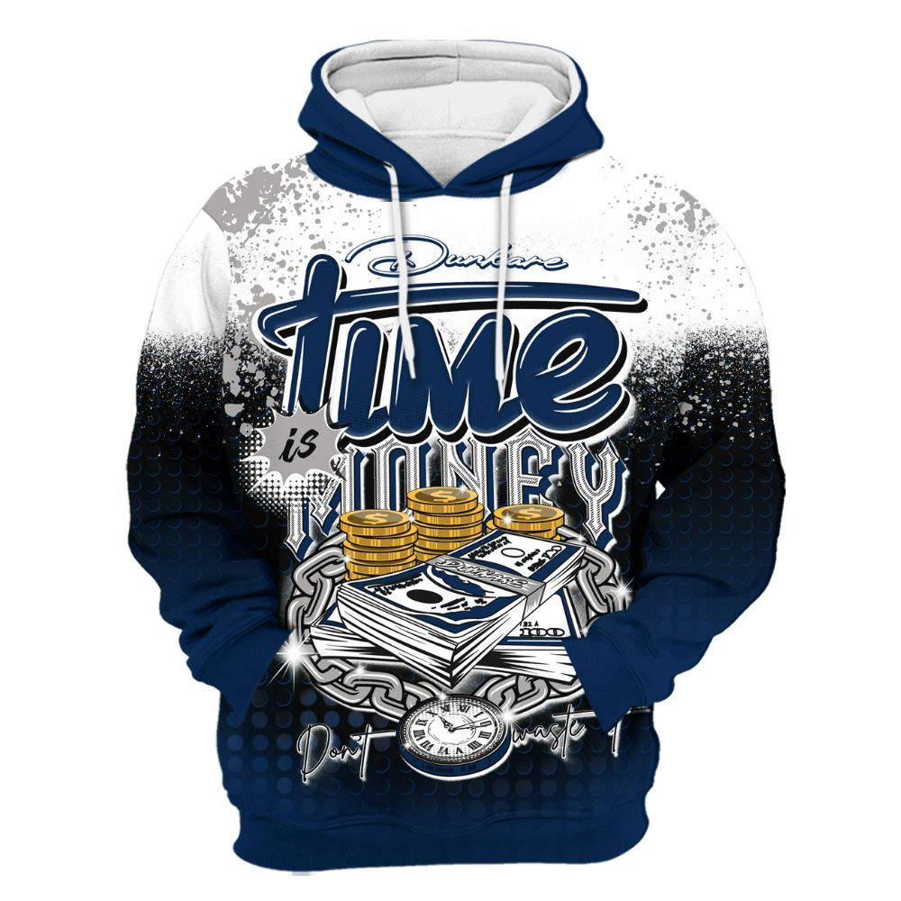 Hoodie To Match SB White Navy 4s - Halftone Time Is Money All Over Print