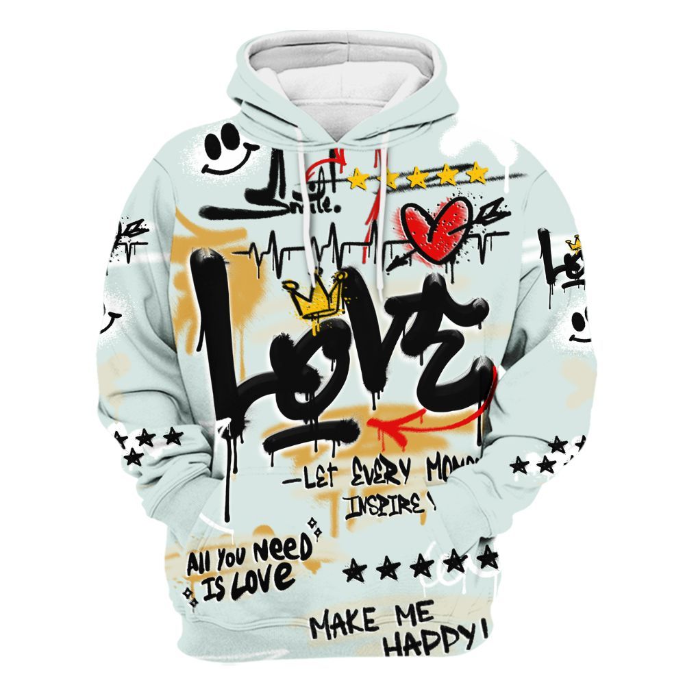 Hoodie To Match Pure Platinum 4s - Happy Love Beats Graffiti Streetwear All Over Print