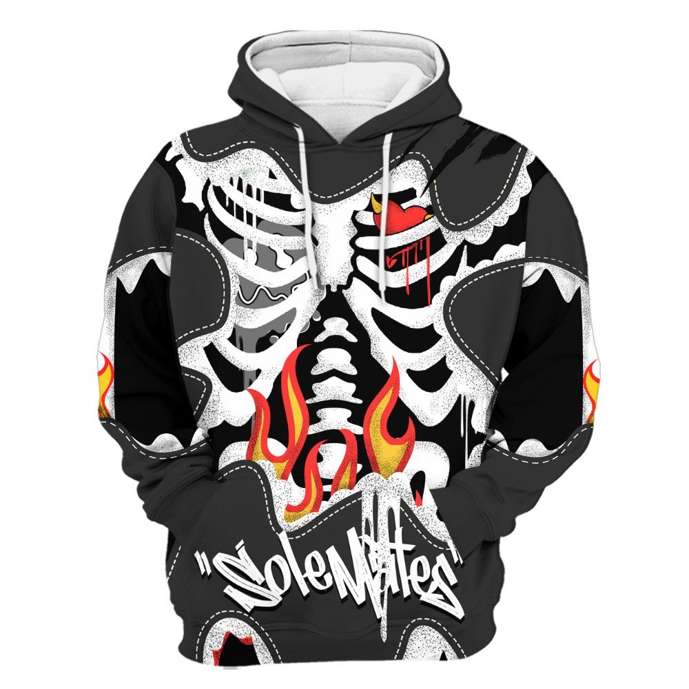 Hoodie To Match White Thunder 4s - Skeleton Burning Heart Drip All Over Print