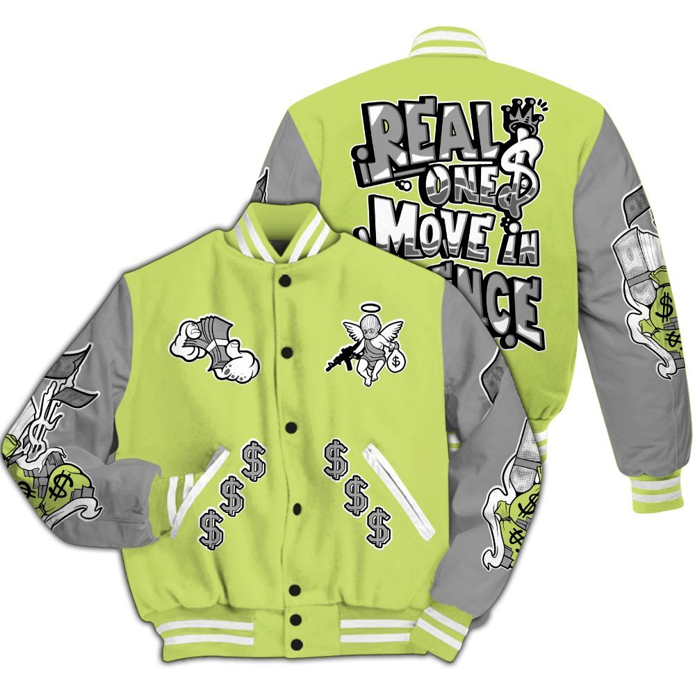Varsity Jacket To Match Light Lemon Twist 4s - Ones Move In Silence All Over Print