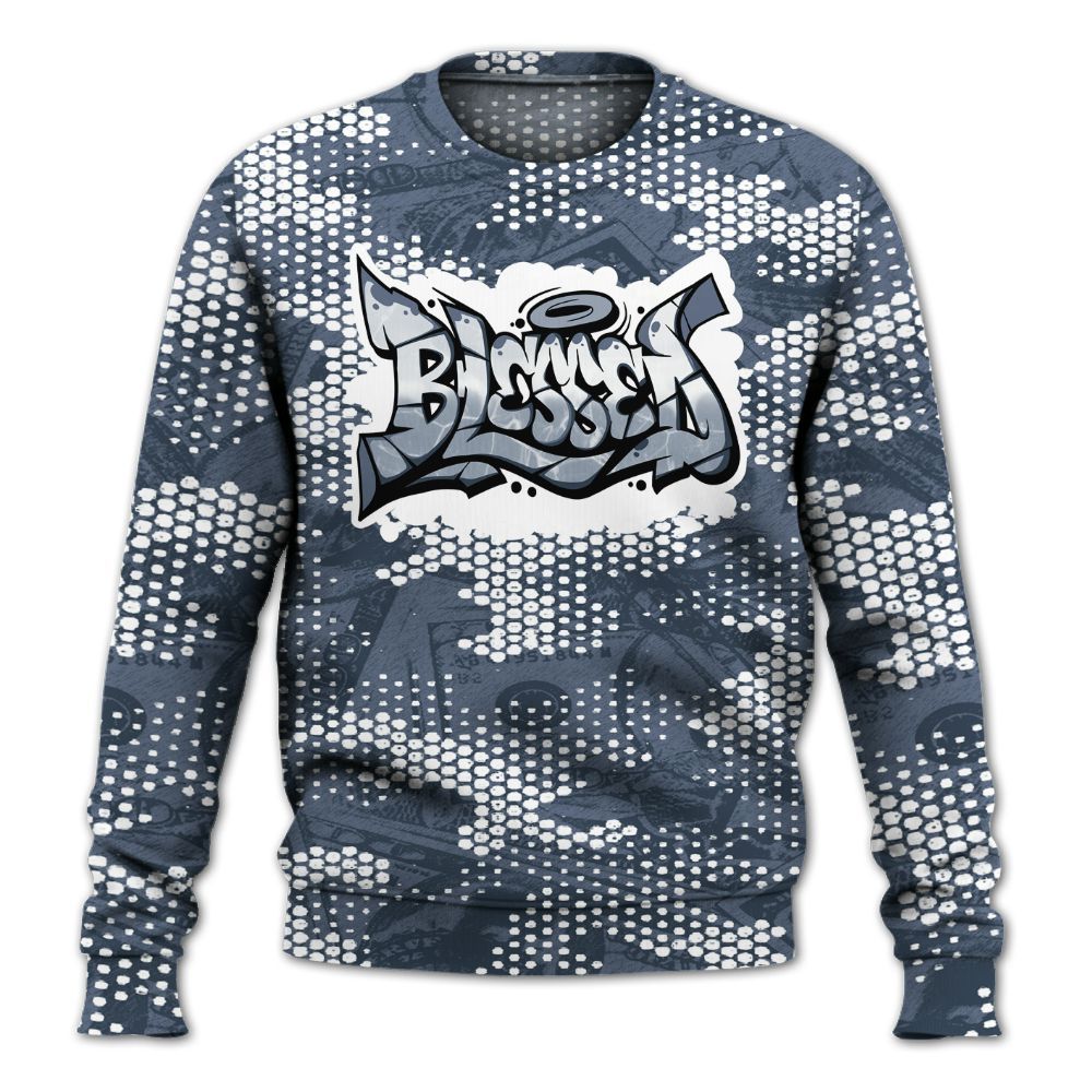 Sweatshirt To Match Low Diffused Blue 11s - Blessing Graphic Banknotes All Over Print