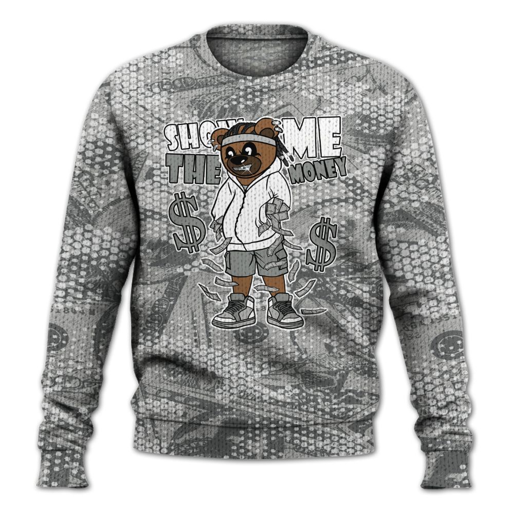 Knitted Sweater To Match Retro Wet Cement 4s - Show Me Bear Banknotes Art