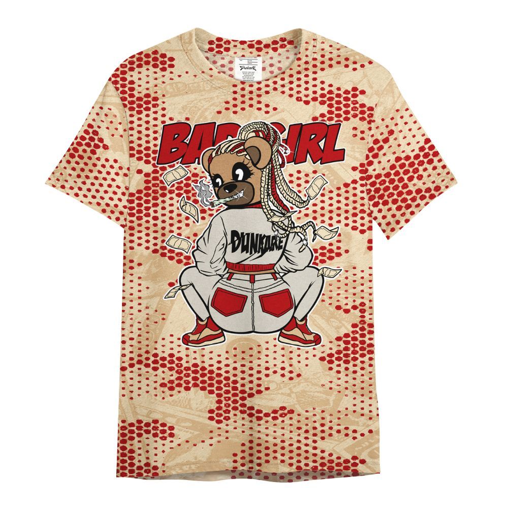 Shirt To Match Dunk Low Strawberry Waffle - Rebellious Girl Bear Banknotes Art All Over Print