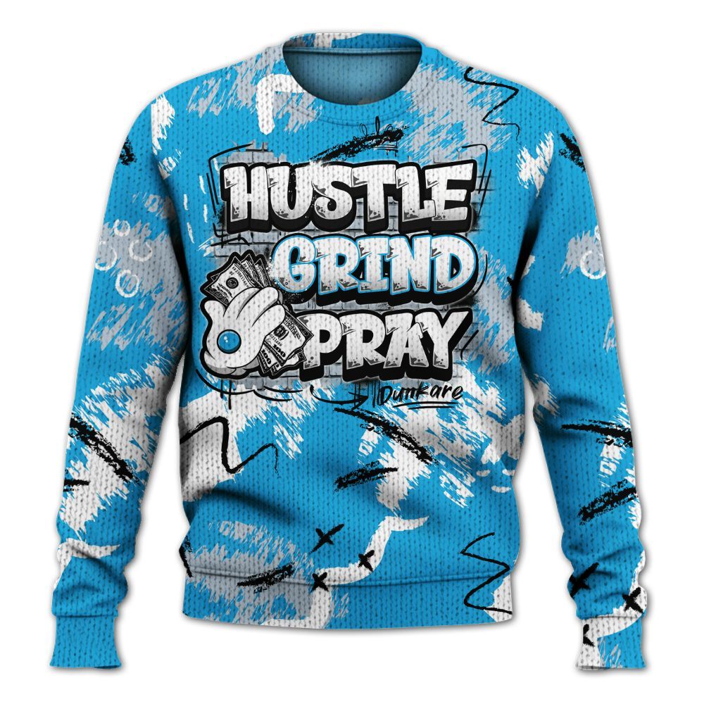 Sweater To Match University Blue Low 2026 11s - Hustle Grind Pray Graphic Street Style Graphic