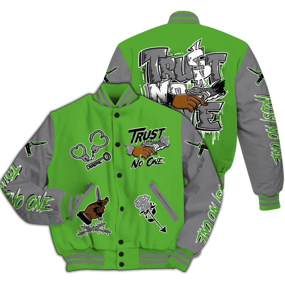 Varsity Jacket To Match Retro Green Bean 5s - Trust No One Dripping All Over Print