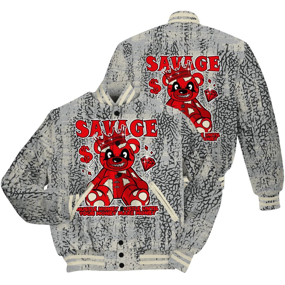 Varsity Jacket To Match Cement Grey 3s Shirt - Savages Bear Glitch Art All Over Print