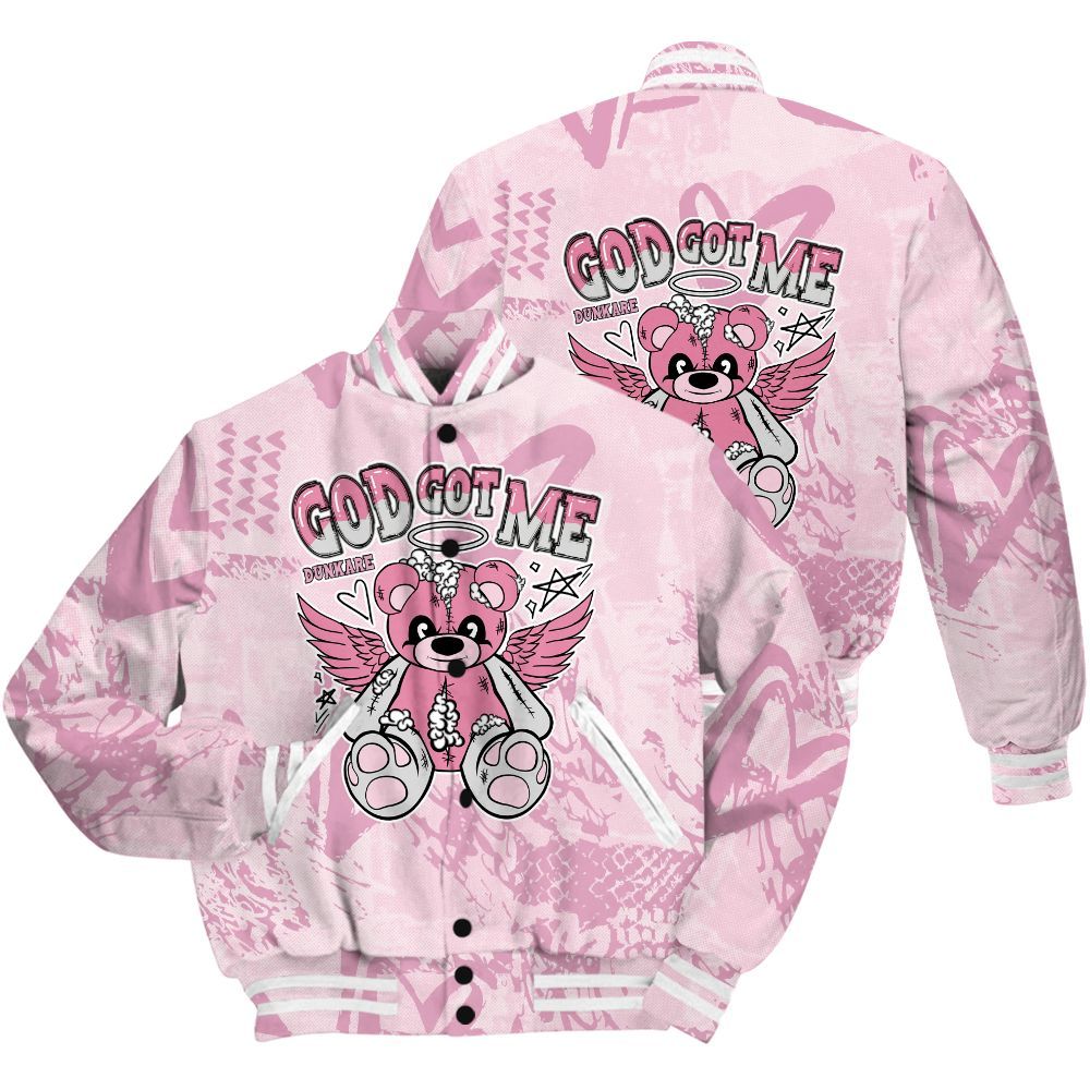 Varsity Jacket To Match Orchid 4s Shirt - Gods Guides Me Bear Heart Grunge All Over Print