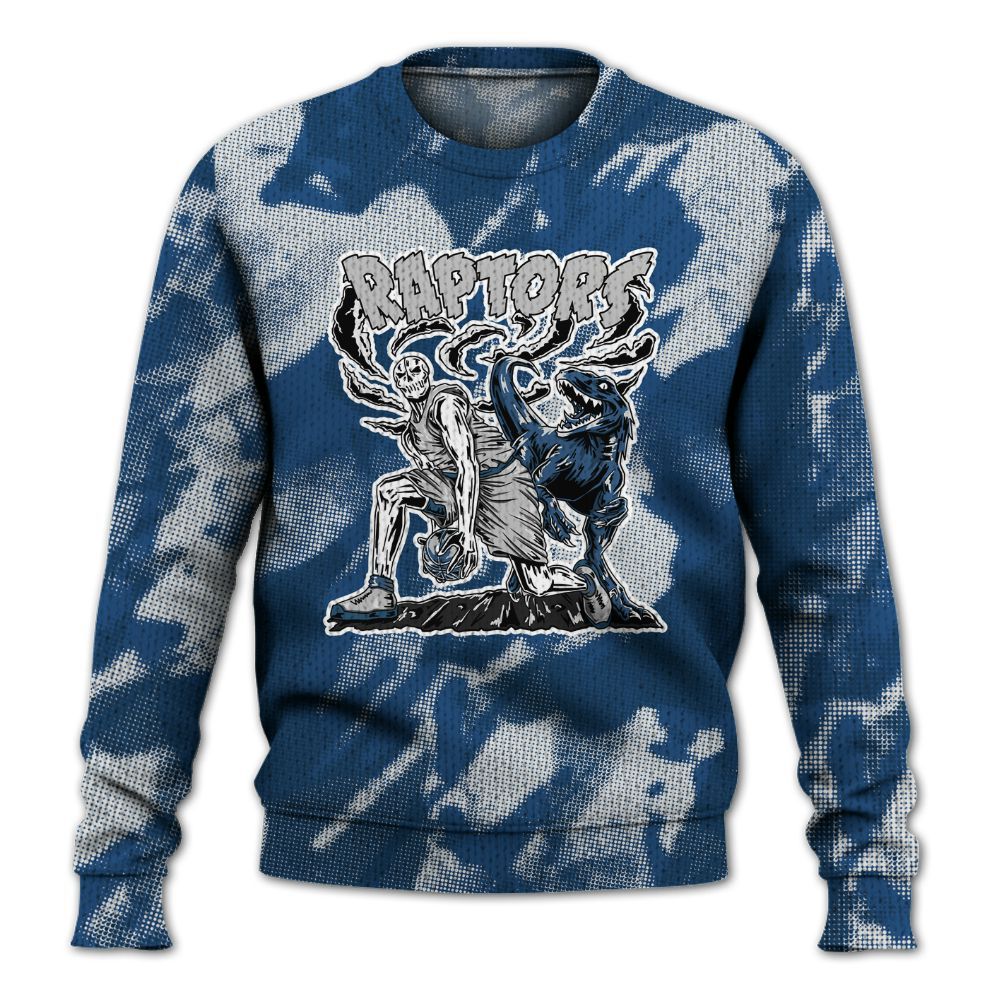 Knitted Sweater To Match High OG Midnight Navy 1s - Raptors Skeleton Abstract Halftone