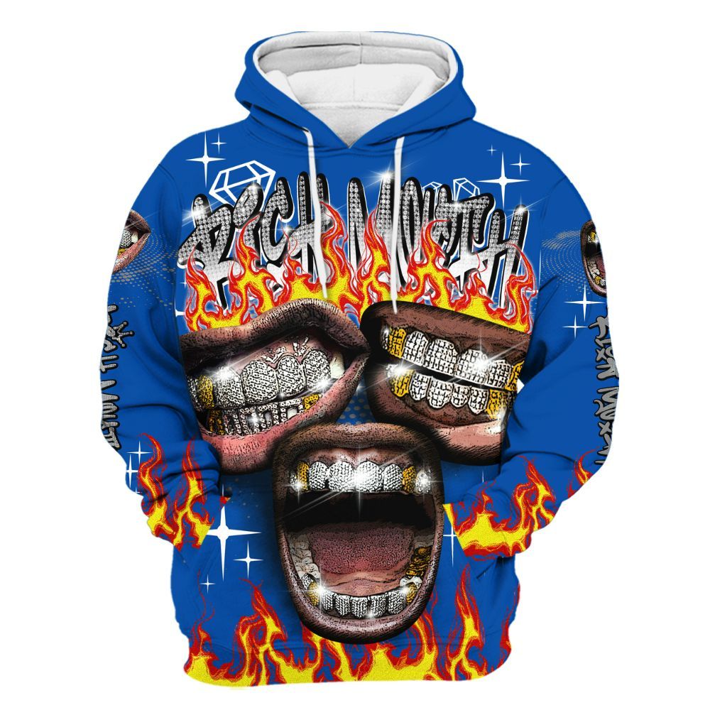 Hoodie To Match Racer Blue 5s - Rich Mouth Fire Rap Retro 90s All Over Print
