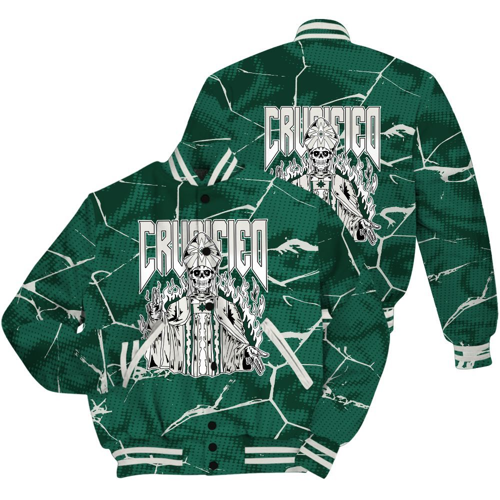 Varsity Jacket To Match Oxidized Green 4s Shirt - Crucified Skeleton Crack All Over Print
