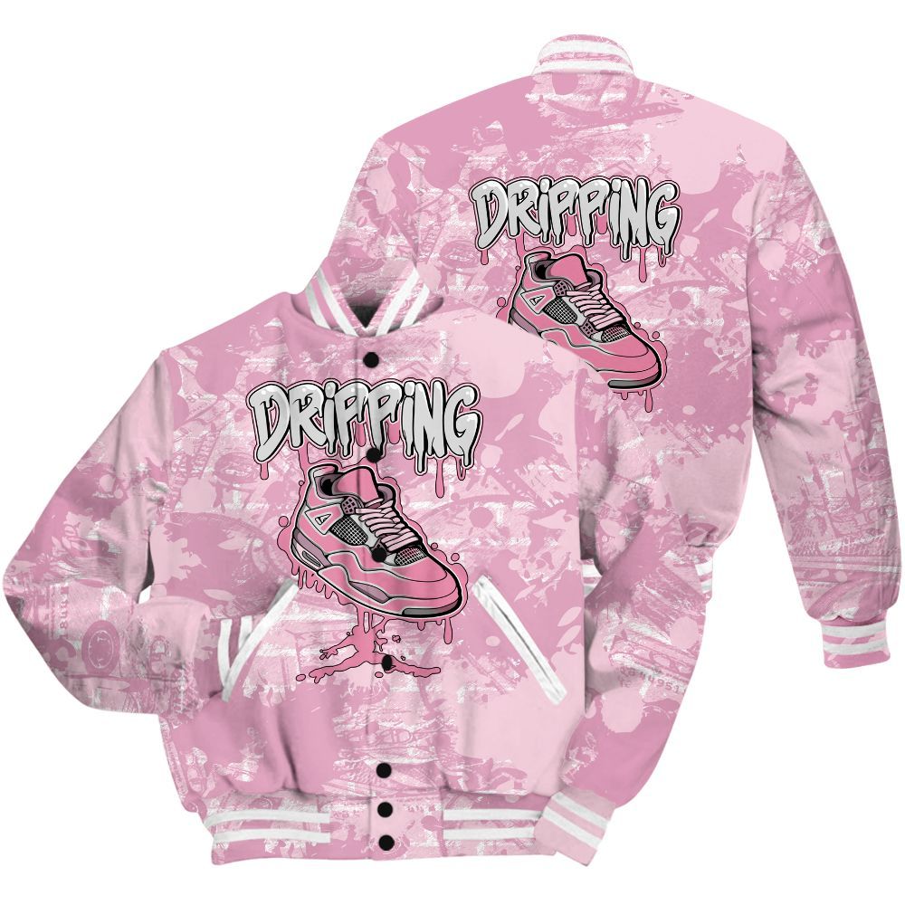 Varsity Jacket To Match Orchid 4s Shirt - Dripping Shoe 4S Graphic Street Art All Over Print