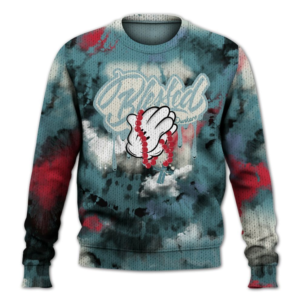 Knitted Sweater To Match Dunk Low Denim Turquoise Royal - God Blessed Tie Dye
