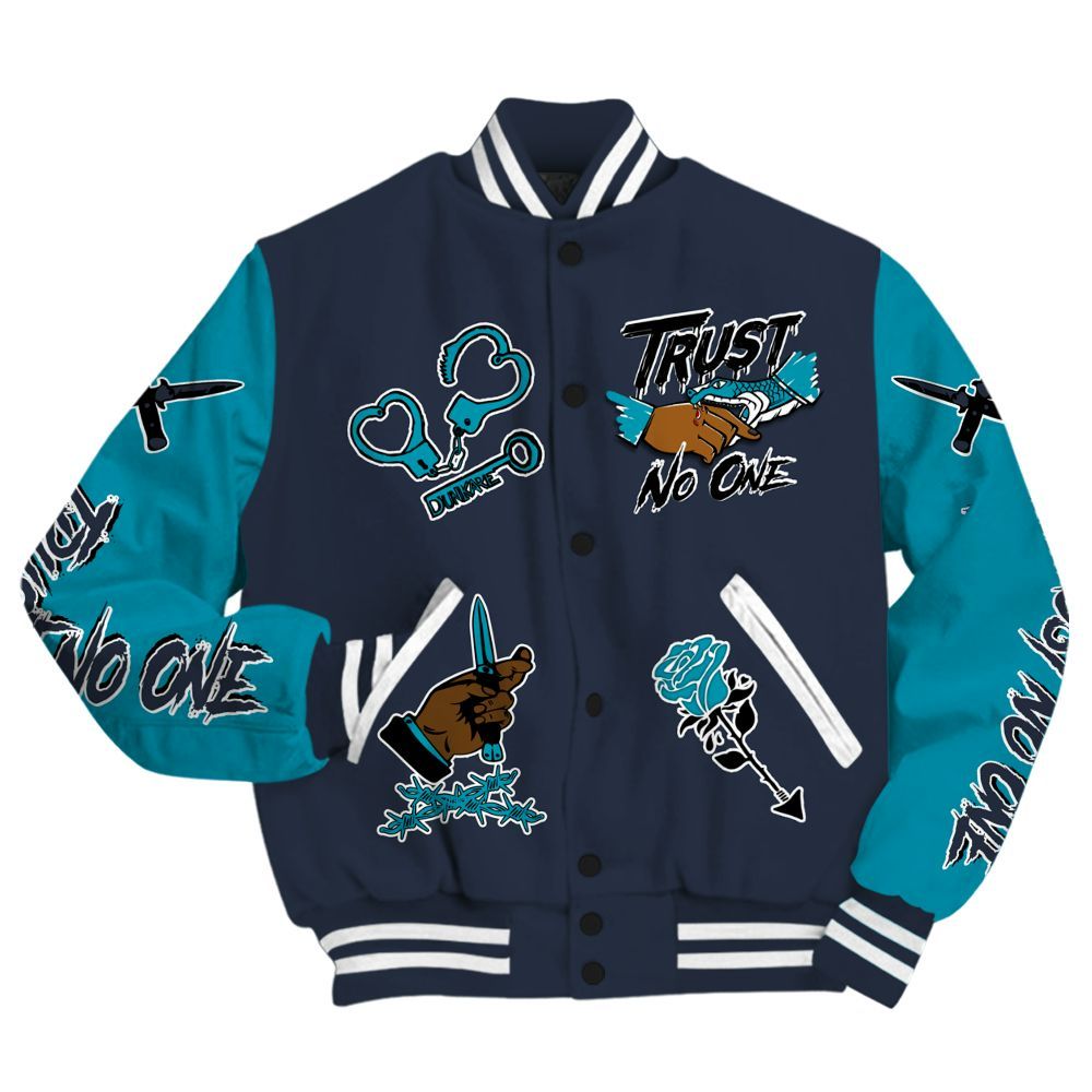 Varsity Jacket To Match Retro Obsidian 13s - Trust No One Dripping All Over Print