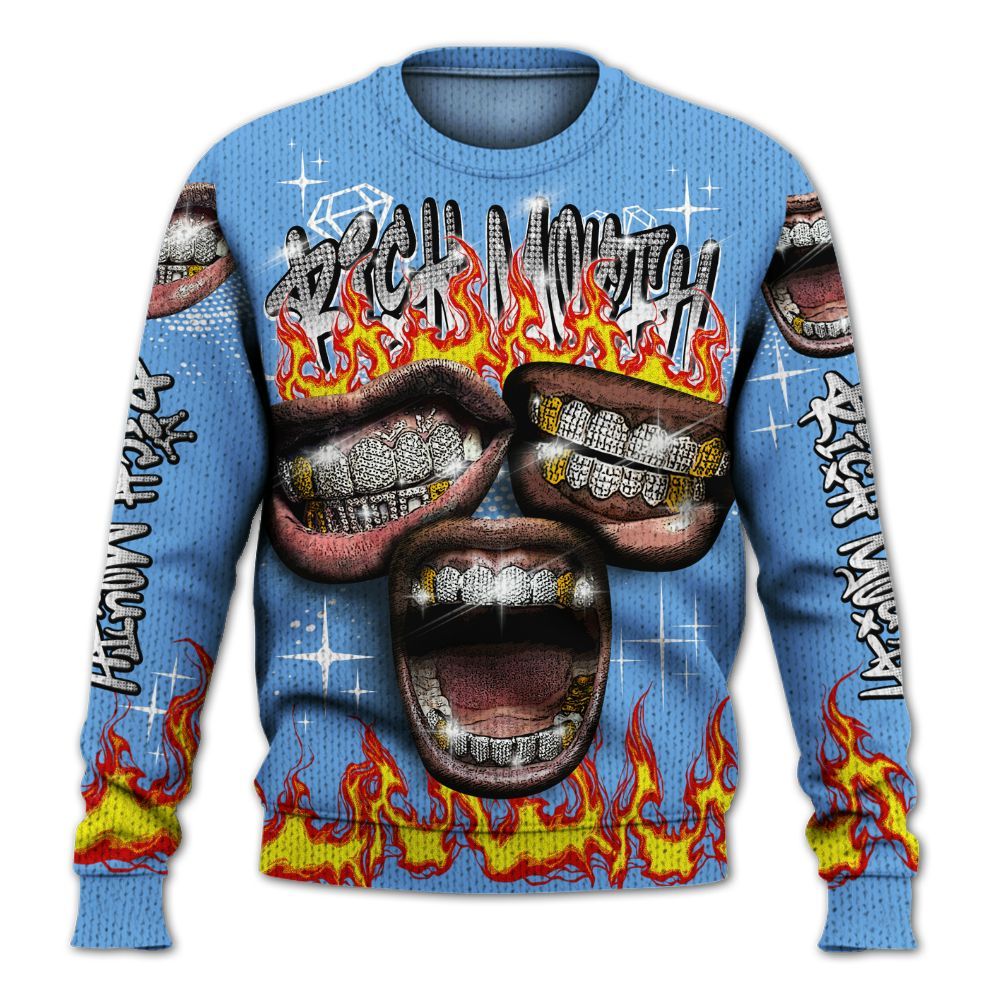 Knitted Sweater To Match University Blue 6s - Rich Mouth Fire Rap Retro 90s