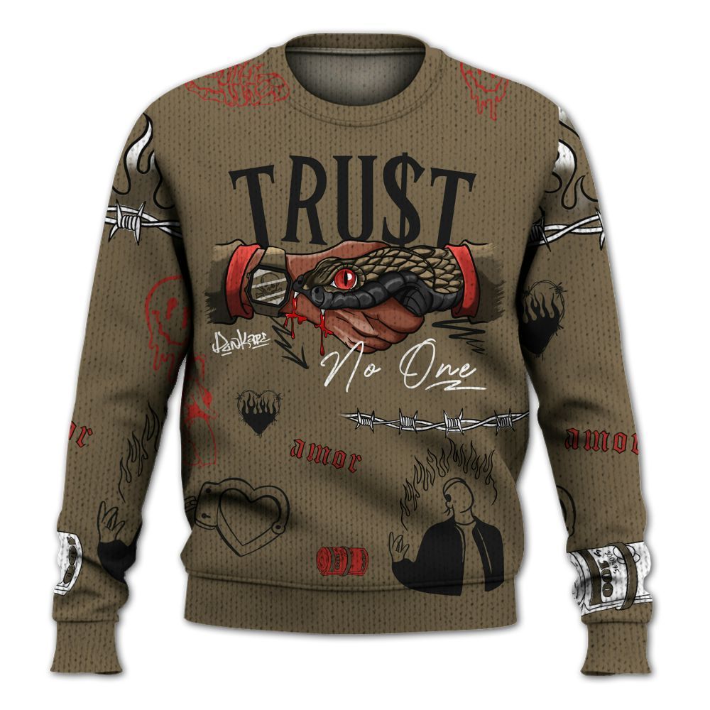 Knitted Sweater To Match Olive 9s - Snake Trust No One