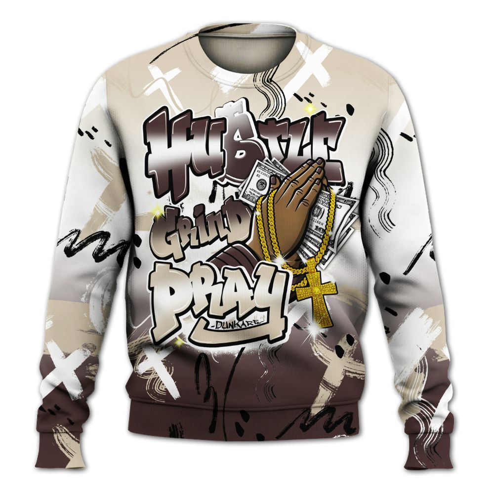 Sweatshirt To Match Burgundy Crush 3s - Money Hustle Grind Pray All Over Print