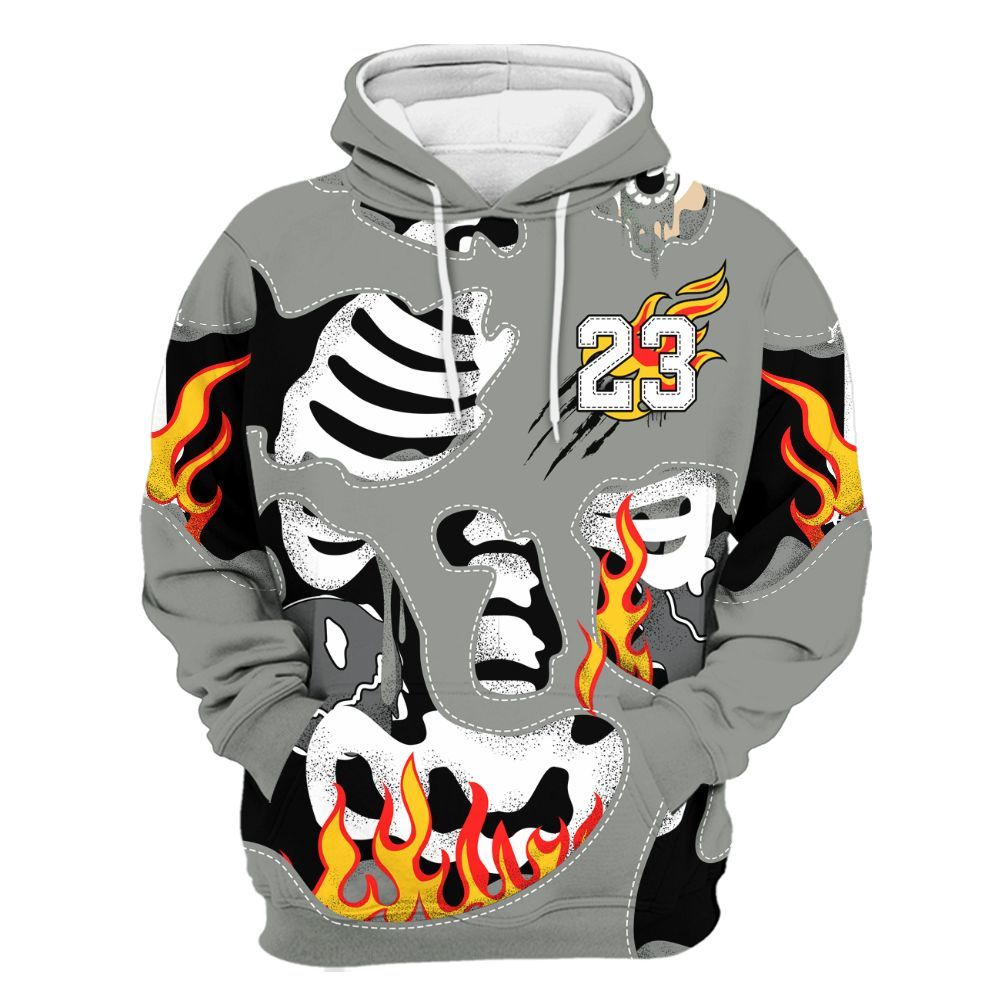 Hoodie To Match Paris Olympics 4s - Skeleton Smile Flame Drip All Over Print