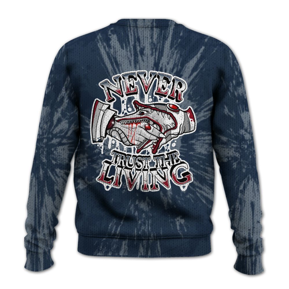 Knitted Sweater To Match White Midnight Navy 6s - Never Trusting Living Graphic Halloween