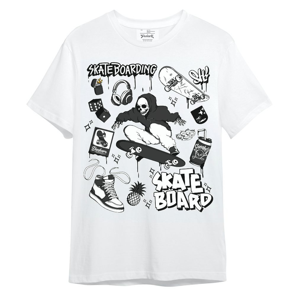 Shirt To Match White Thunder 4s - Doodle Skeleton Skateboard Unisex Shirt