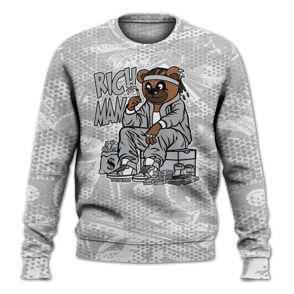 Sweatshirt To Match Low OG Wolf Grey 1s - Rich Man Bear Banknotes Art All Over Print