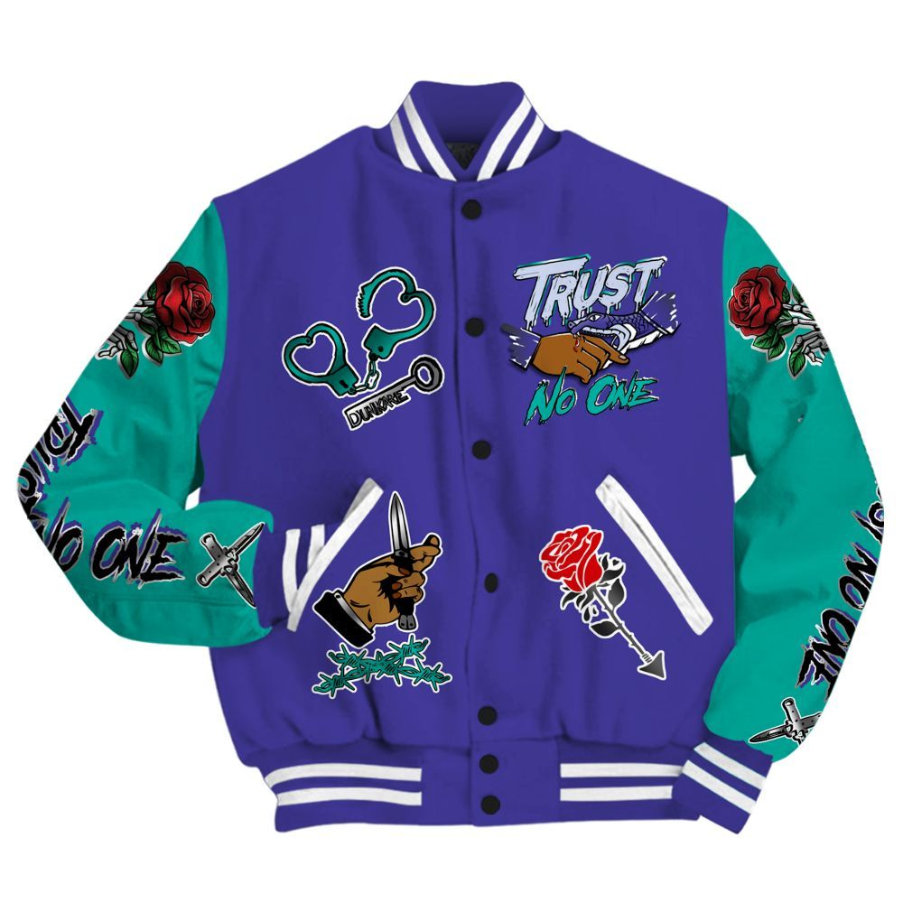 Varsity Jacket To Match Retro Grape 5s - Trust No One Dripping All Over Print
