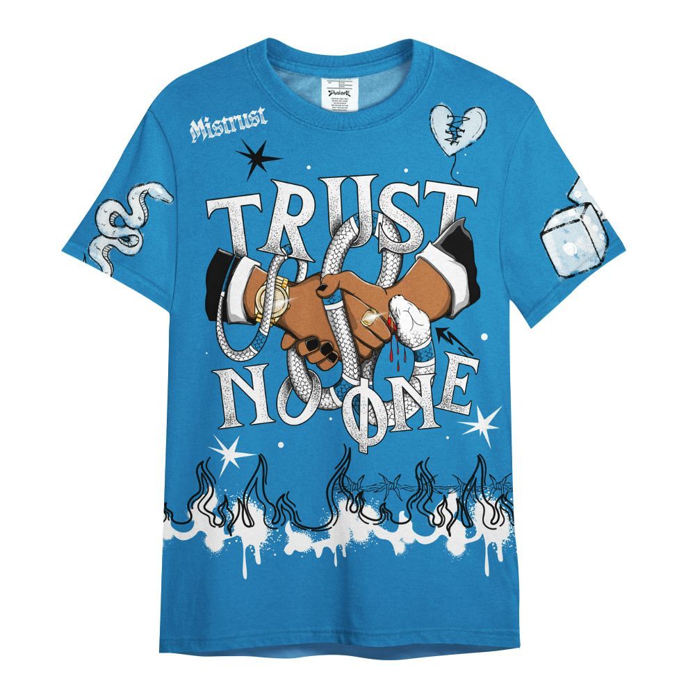 Shirt To Match Retro University Blue 9s - Trust No One Snake-Bite Doodle Crayon All Over Print
