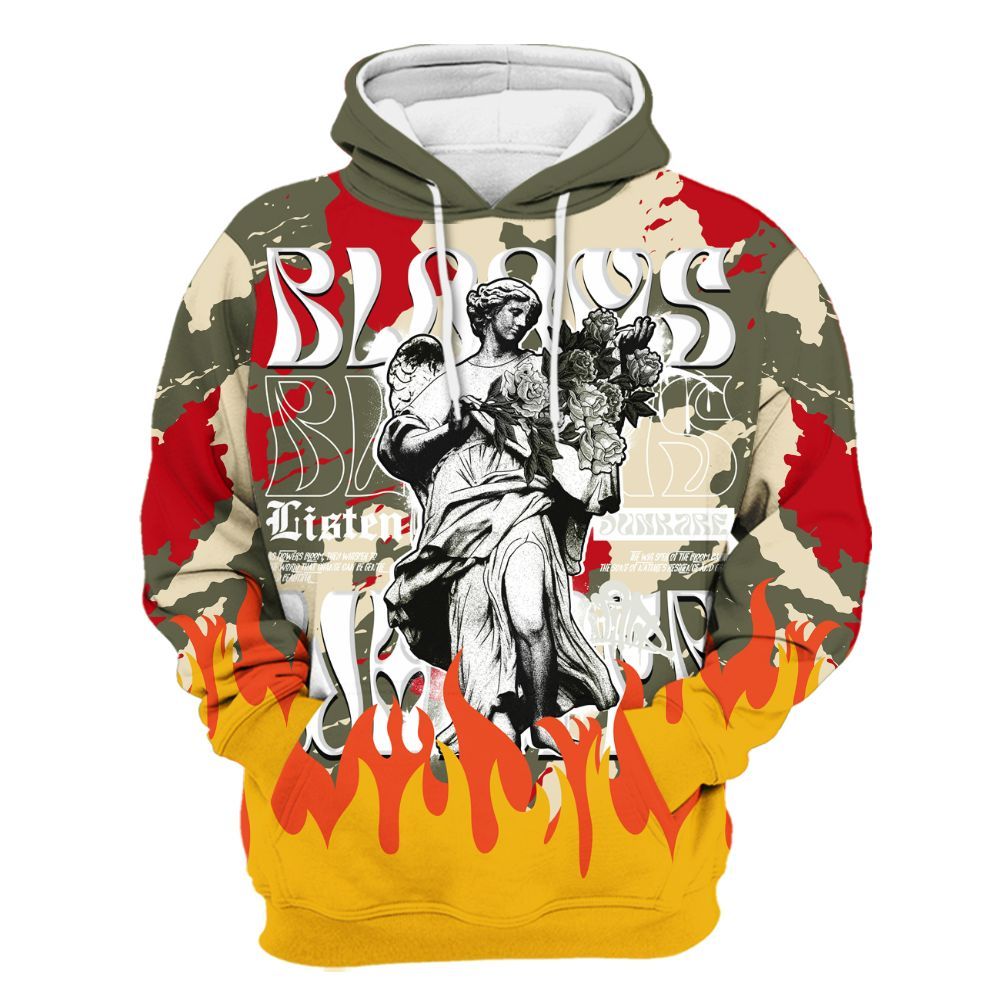 Hoodie To Match Low OG Medium Olive 1s - Blooms Whisper Retro All Over Print