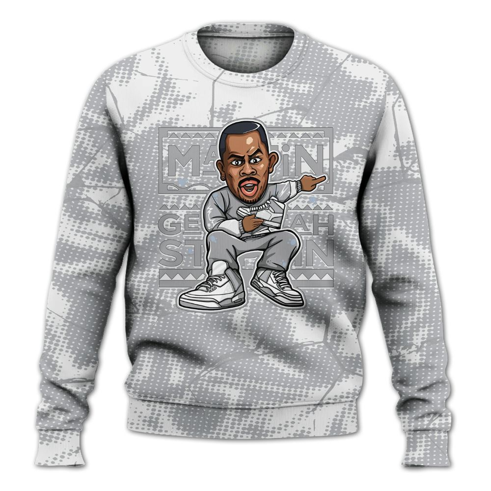 Sweatshirt To Match Low OG Wolf Grey 1s - Get Tag Sneakers Steppin' Graphic Crack All Over Print