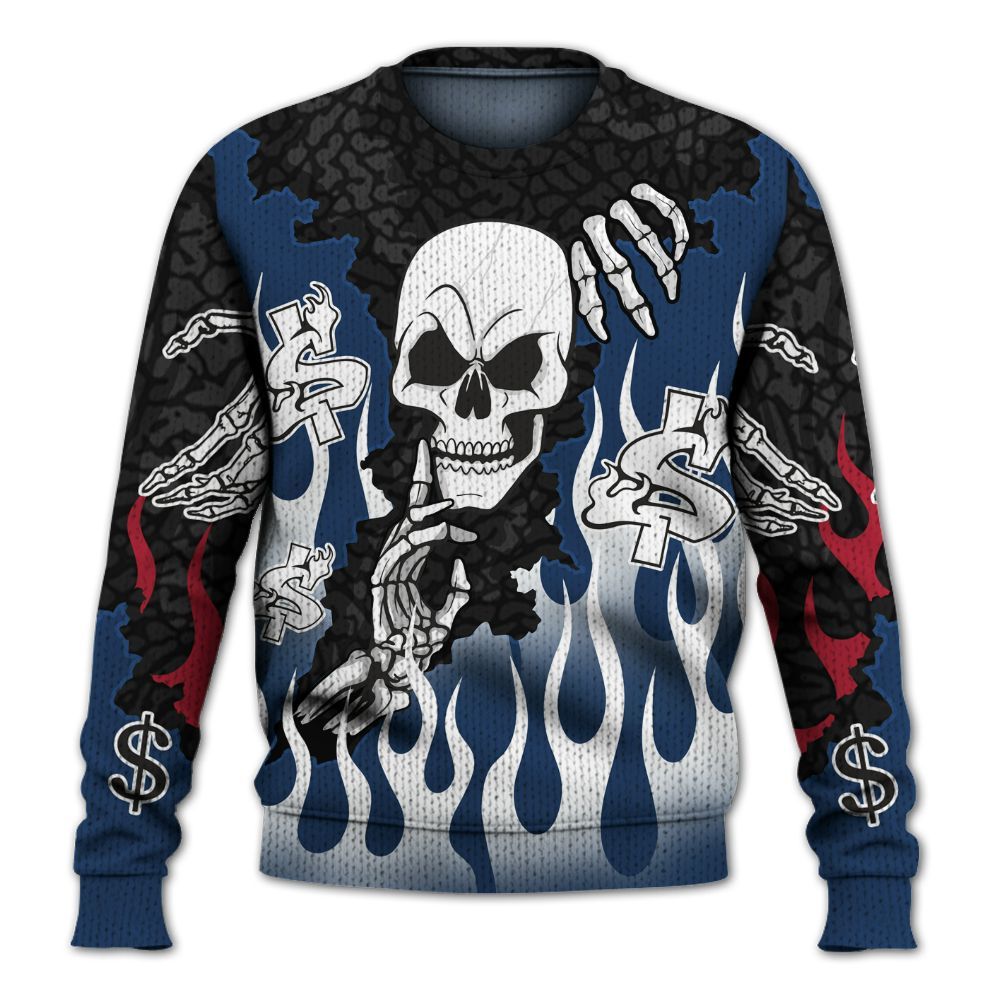 Knitted Sweater To Match SP Sport Royal 3s - Ones Move In Silence Graphic Trapped