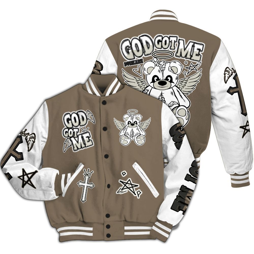 Varsity Jacket To Match Low OG Dark Mocha 1s - Gods Guides Me Bear All Over Print