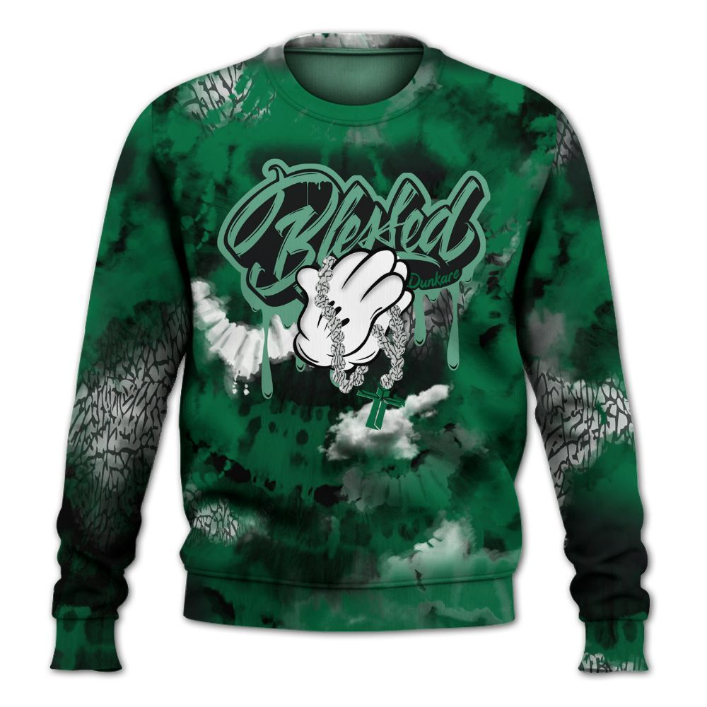 Sweatshirt To Match Pine Green 3s - God Blessed Tie Dye All Over Print