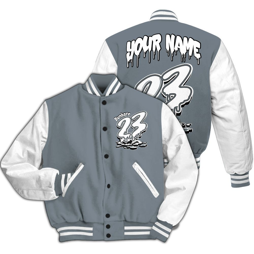 Varsity Jacket To Match Wolf Grey 13s - Custom Name 23 Drip All Over Print