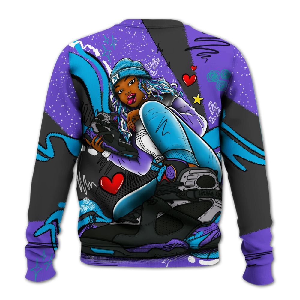 Sweatshirt To Match Retro Aqua 8s - Sneaker Girl With Shoes All Over Print