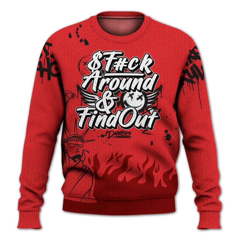 Knitted Sweater To Match Chile Red 9s - Graphic Fck Around Find Out