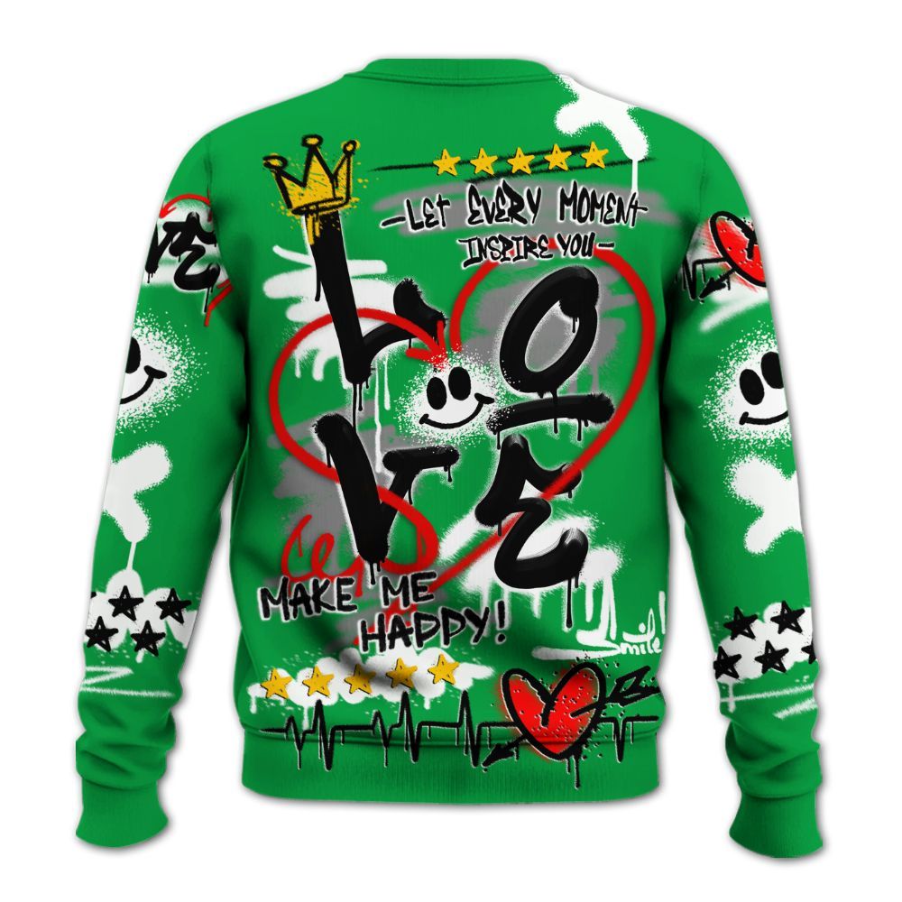 Sweatshirt To Match Low Lucky Green 1s - Happy Love Beats Graffiti Streetwear All Over Print