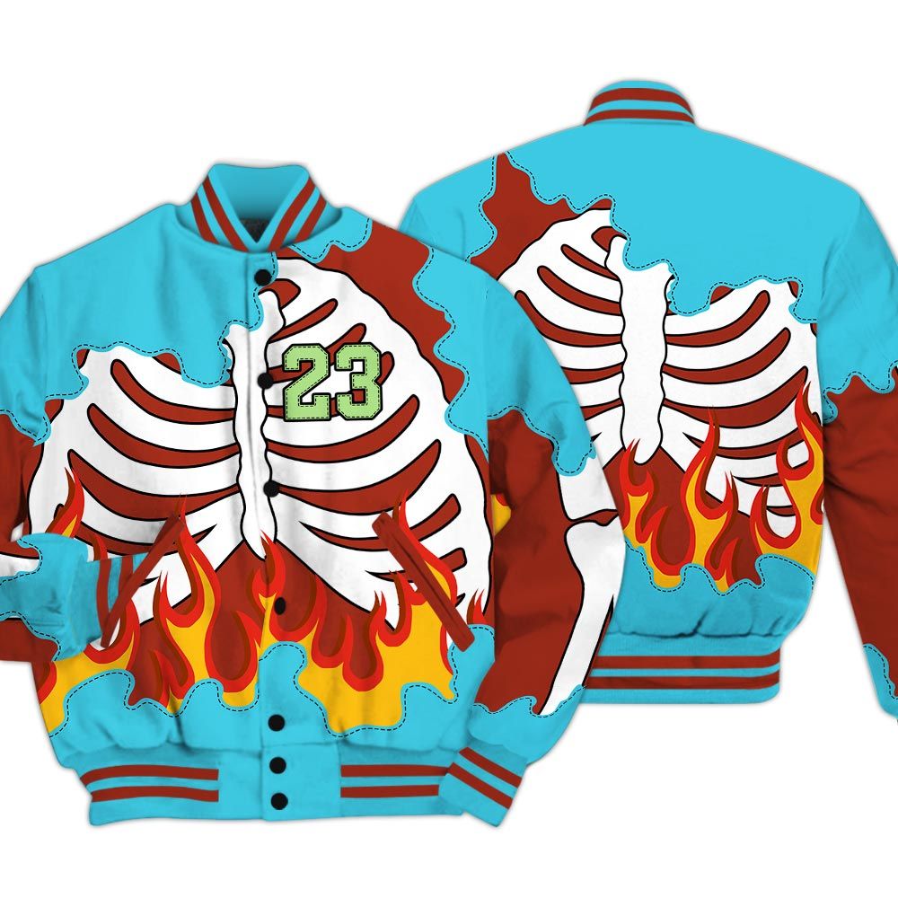 Varsity Jacket To Match SB Dunk Di'Orr Greenwood - Number 23 Skeleton Flame Baseball Varsity Jacket