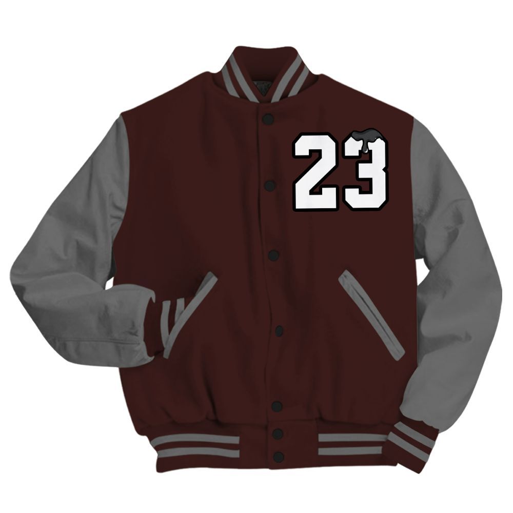 Varsity Jacket To Match Burgundy 5s - Custom Name Number 23 Drip All Over Print