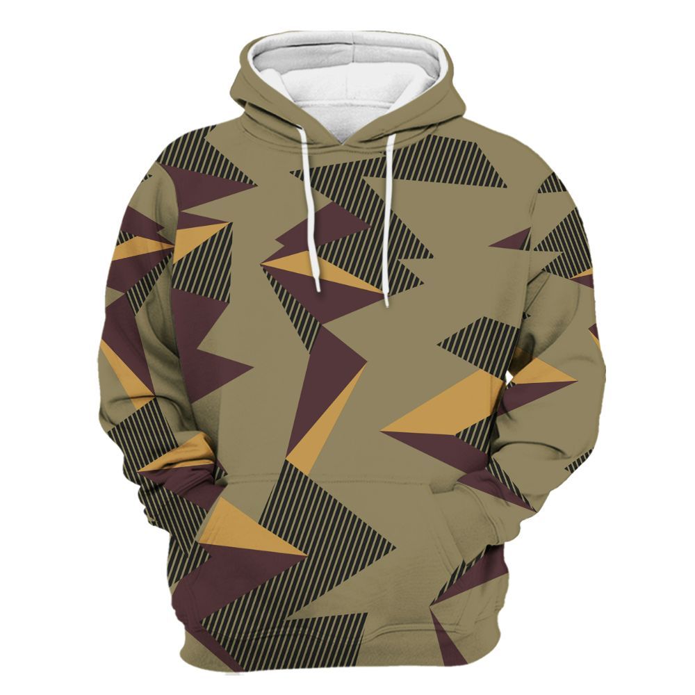 Hoodie To Match Black Olive 7s - Geometric Camouflage Pattern All Over Print