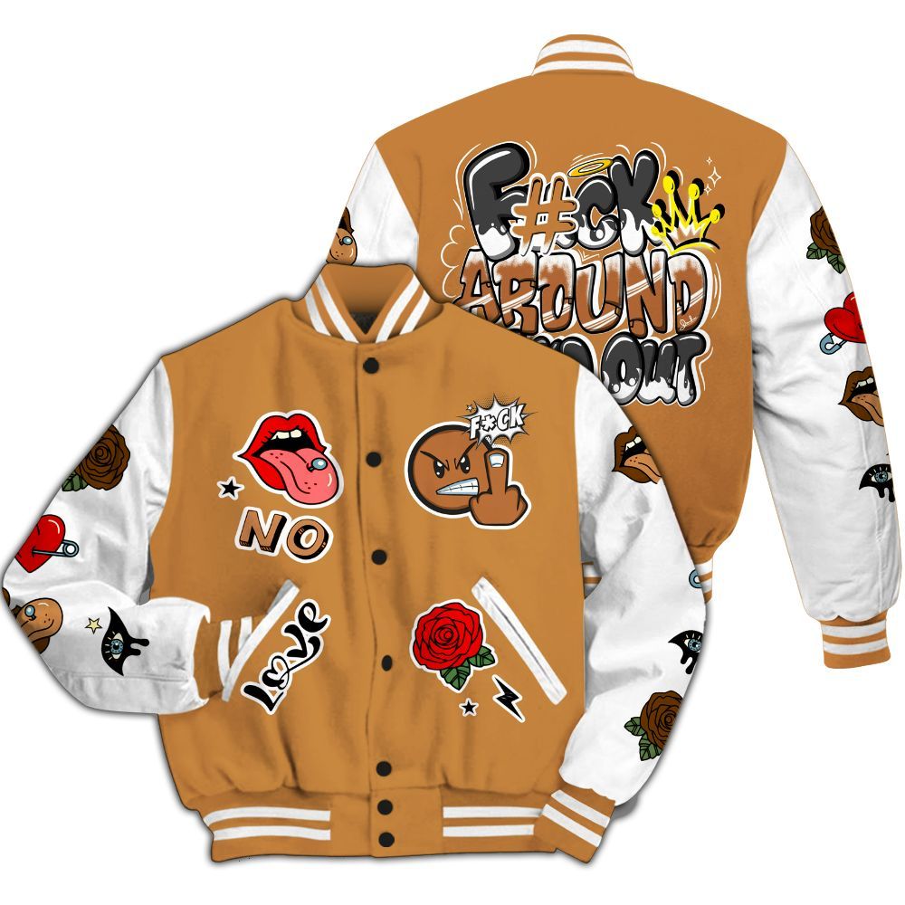 Varsity Jacket To Match Dunk Low Nature Wheat Suede - FK Around Find Out All Over Print