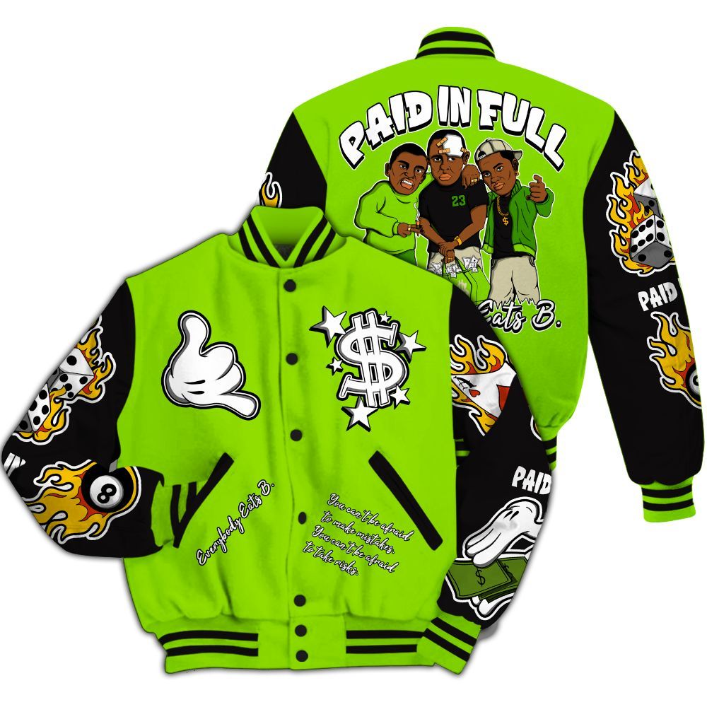 Varsity Jacket To Match Electric Green 6s - Everybody Paid In Full Graphic All Over Print