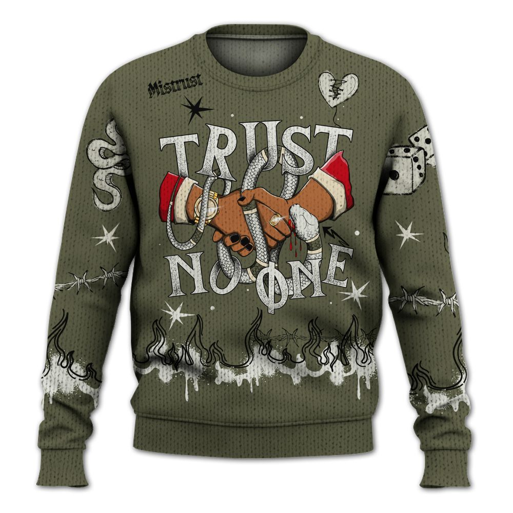 Knitted Sweater To Match Travis Scott Low OG Medium Olive 1s - Trust No One Snake-Bite Doodle Crayon