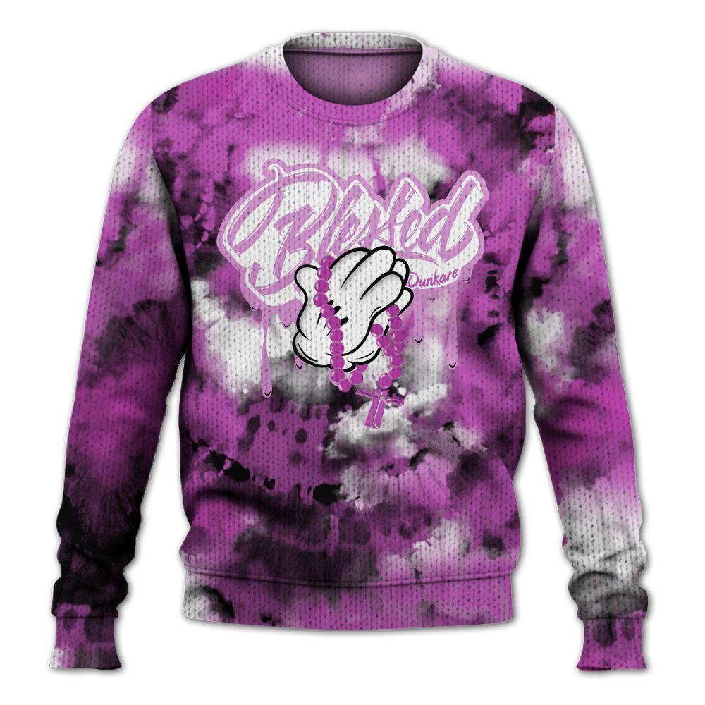 Knitted Sweater To Match Hyper Violet 4s - God Blessed Tie Dye