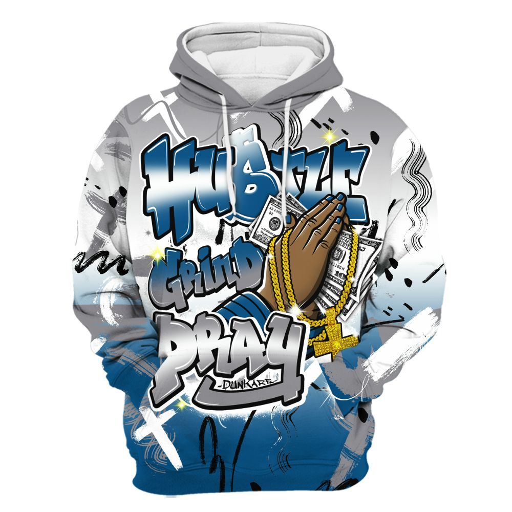Hoodie To Match High OG True Blue 1s - Money Hustle Grind Pray All Over Print