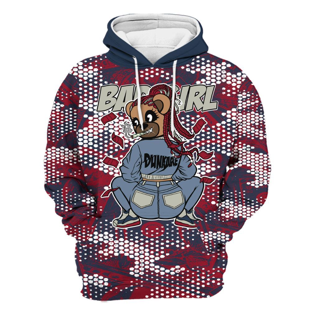 Hoodie To Match Navy Blue 2024 6s - Rebellious Girl Bear Banknotes Art All Over Print