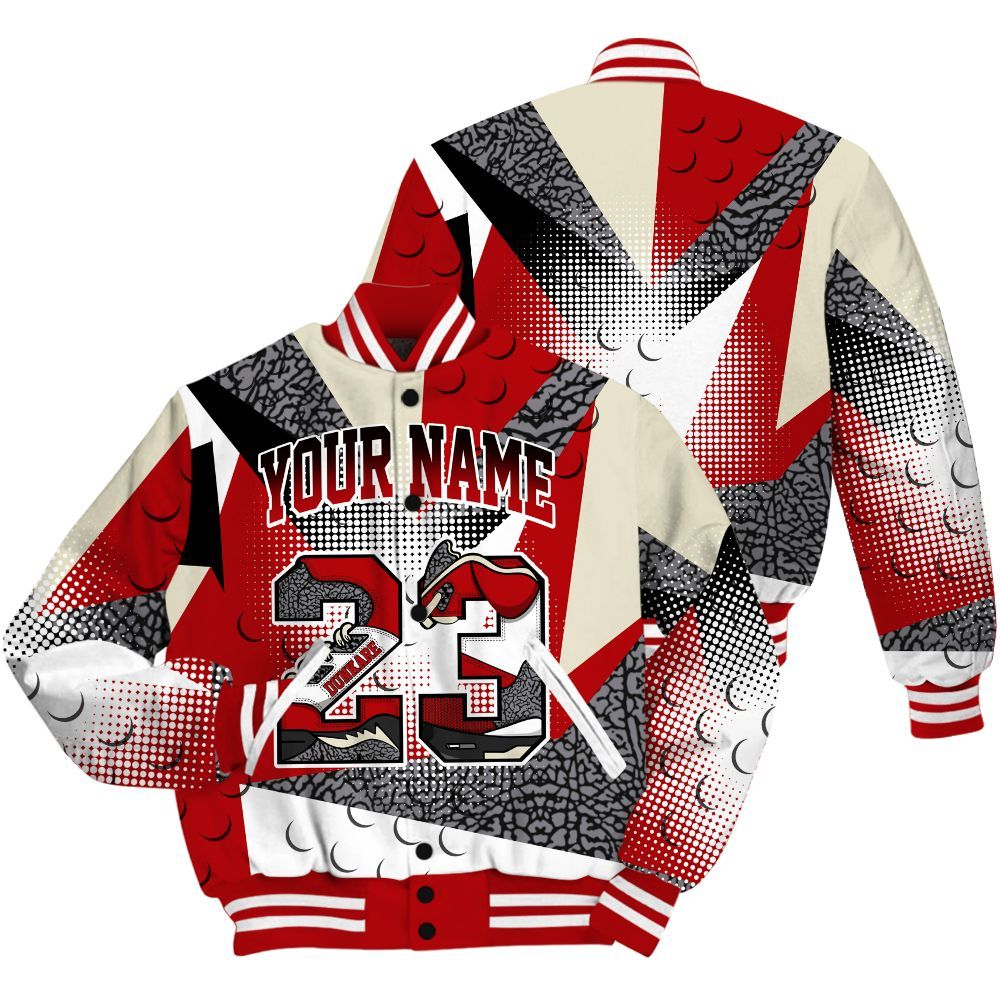 Varsity Jacket To Match Cement Grey 3s Shirt, Poly Custom Name Number 23 5s All Over Print